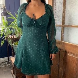ASOS green long sleeve dot detail dress